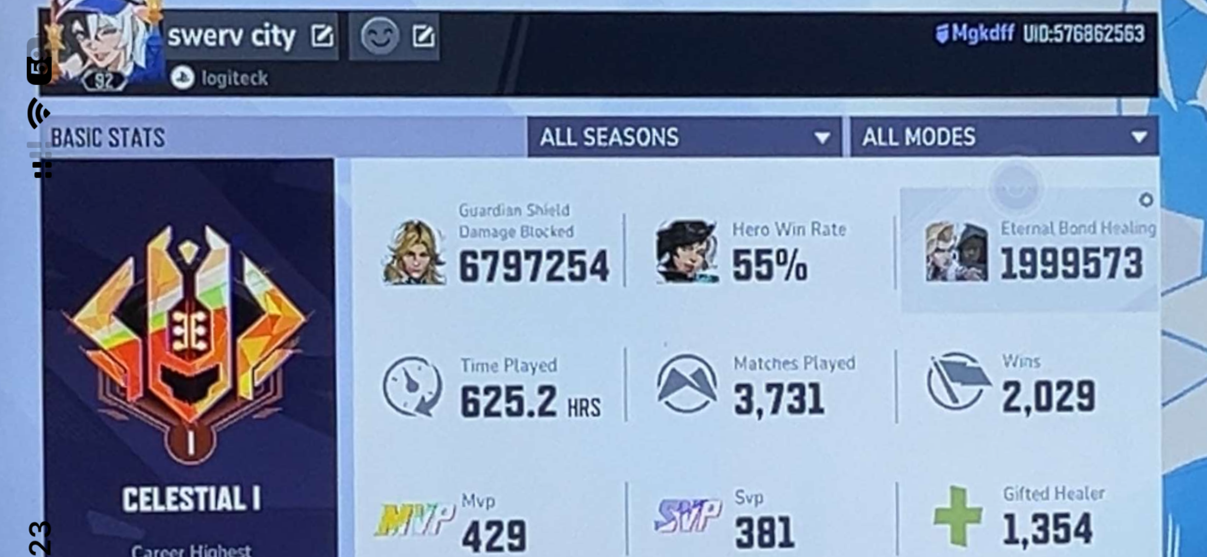 Marvel Rivals rank screenshot showing Hailey's Celestial I rank, wins, and MVPs